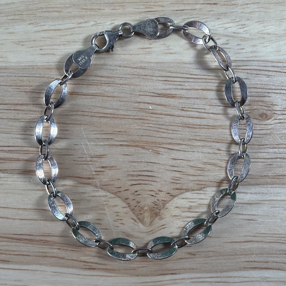 Vintage Sterling Silver Oval Link Bracelet 925 Italy 7.75 Inch 5g